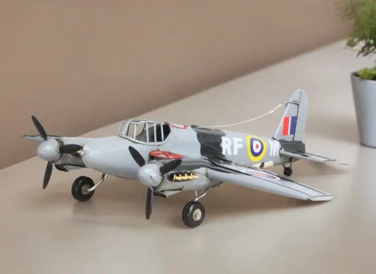 4" Black and Gray Metal Hand Painted Model Airplane Tabletop Sculpture
