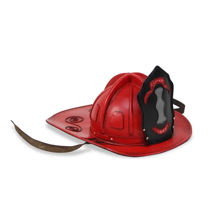 8" Red and Black Metal Fireman Hand Painted Figurine Tabletop Sculpture
