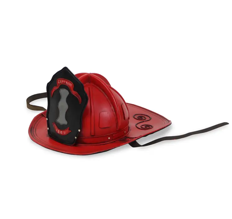 8" Red and Black Metal Fireman Hand Painted Figurine Tabletop Sculpture