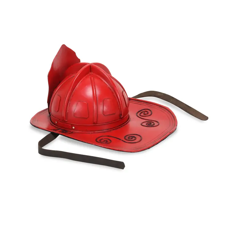 8" Red and Black Metal Fireman Hand Painted Figurine Tabletop Sculpture
