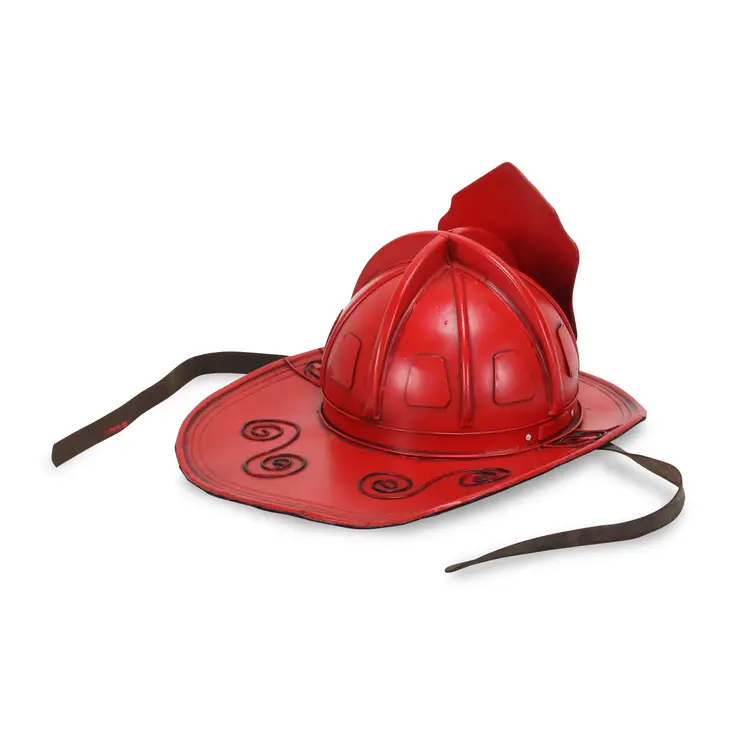 8" Red and Black Metal Fireman Hand Painted Figurine Tabletop Sculpture