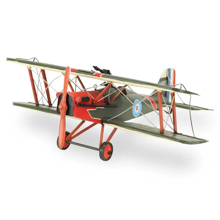 6" Red and Green Metal Hand Painted 1917 Vintage RAF Fighter Model Airplane