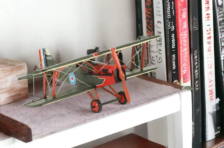 6" Red and Green Metal Hand Painted 1917 Vintage RAF Fighter Model Airplane