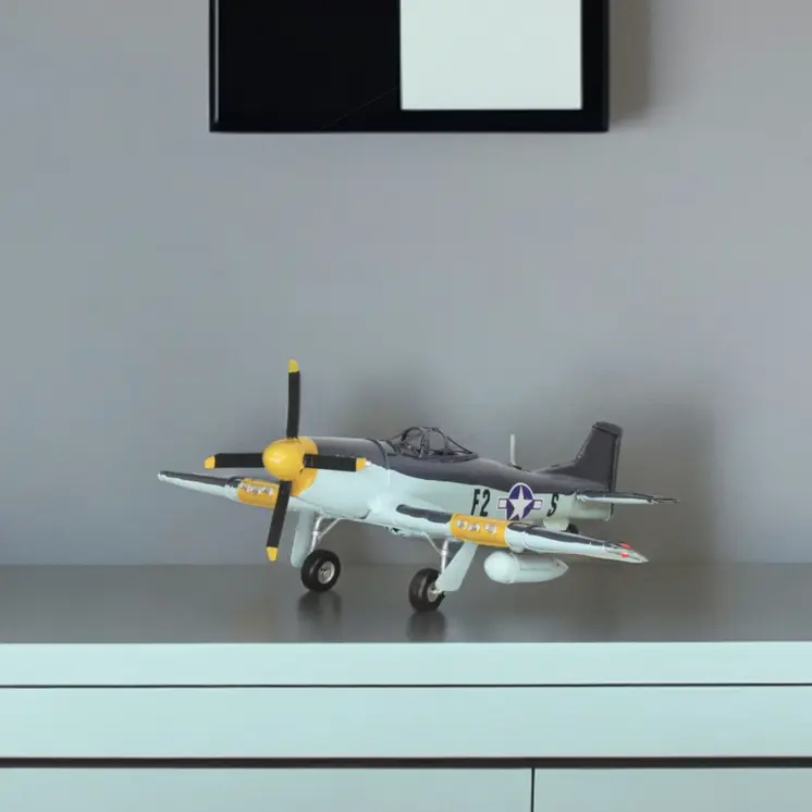 5" Black and Yellow Metal Hand Painted 1940's P-51 Mustang Model Airplane