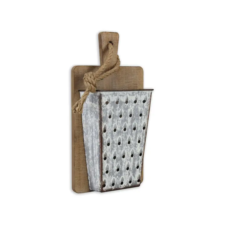 16" X 9" Gray and Brown Wood and Metal Kitchen Hanging Dimensional Sculpture