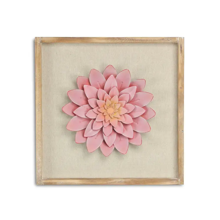 12" X 13" Pink and Off White Flower Wood and Metal Wall Decor