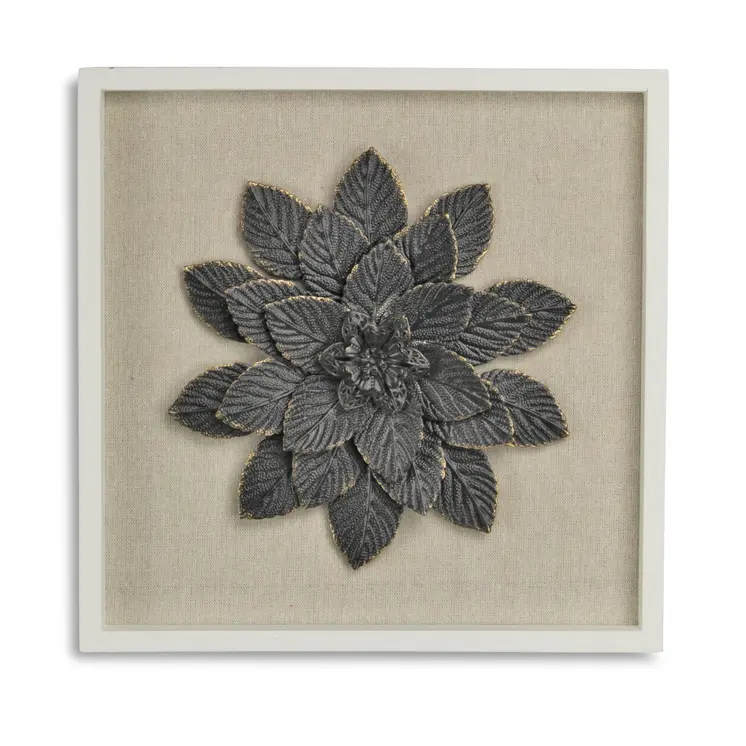 12" X 13" Black And Gold Flower Wood and Metal Wall Decor