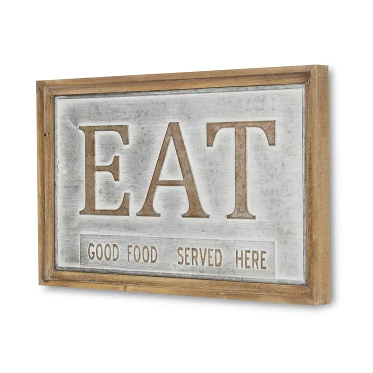14" X 21" Gray and Brown Eat Wood and Metal Wall Decor