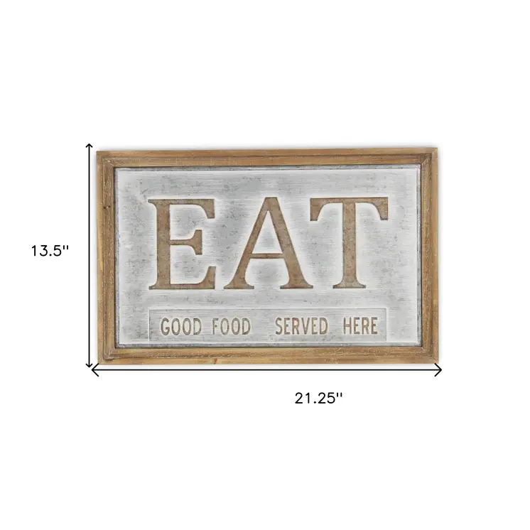 14" X 21" Gray and Brown Eat Wood and Metal Wall Decor