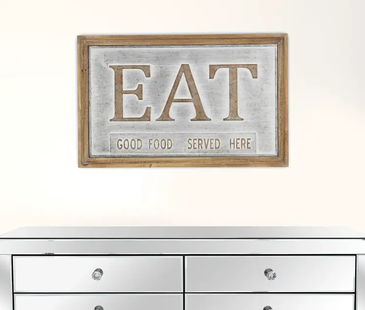 14" X 21" Gray and Brown Eat Wood and Metal Wall Decor