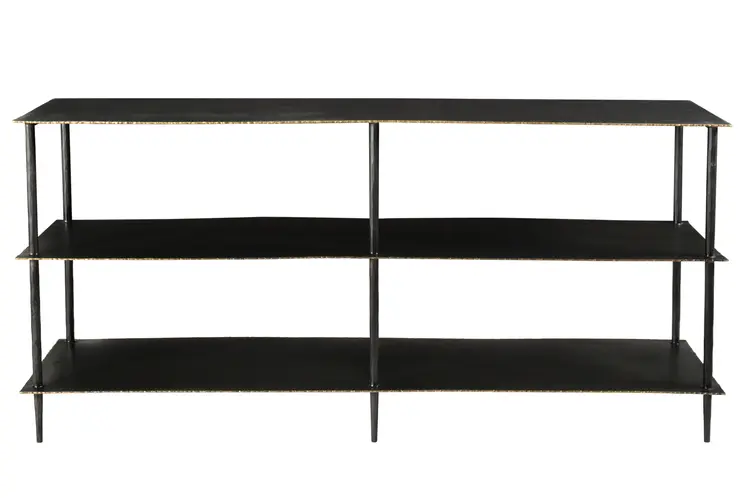 48" Black Iron Six Leg Console Table Two Shelves
