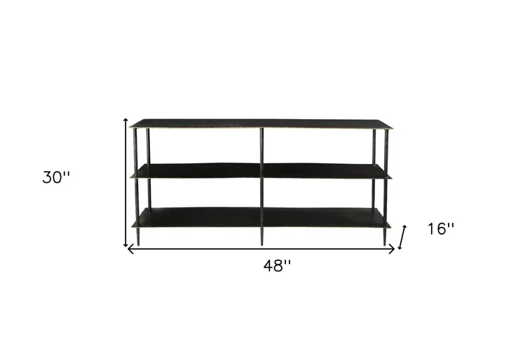 48" Black Iron Six Leg Console Table Two Shelves