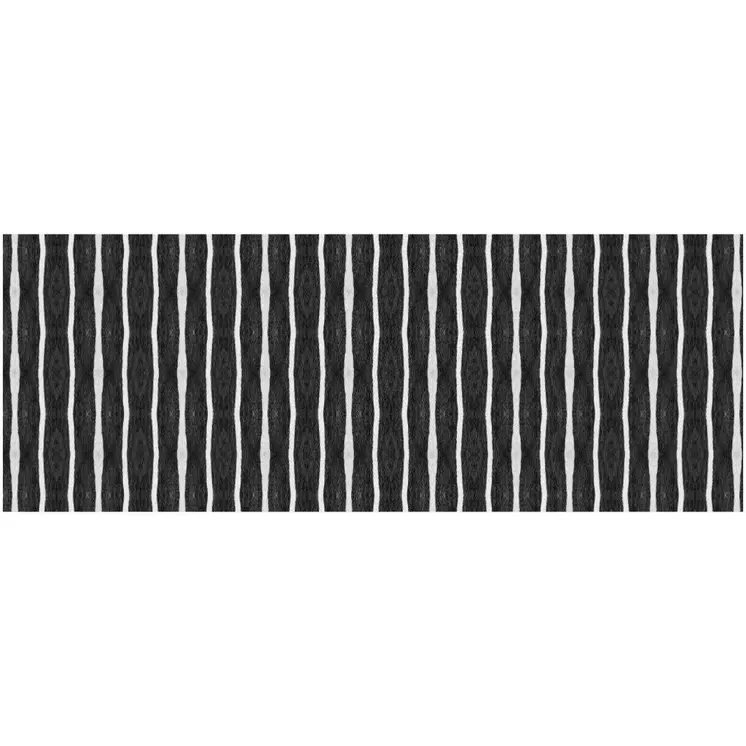 2' X 5' Black And White Modern Stripe Printed Vinyl Area Rug with UV Protection