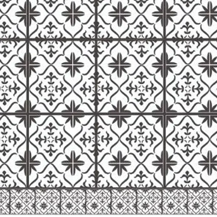 2' X 5' Dark Gray And White Tile Printed Vinyl Area Rug with UV Protection