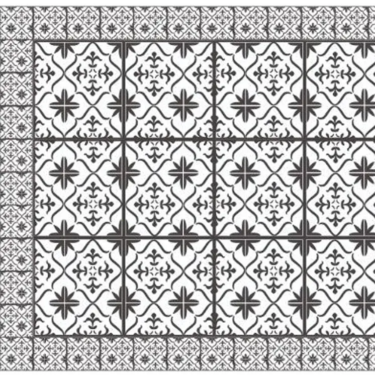 2' X 5' Dark Gray And White Tile Printed Vinyl Area Rug with UV Protection