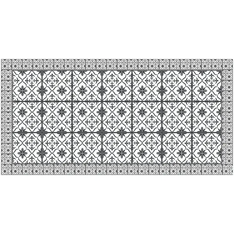 2' X 4' Dark Gray And White Tile Printed Vinyl Area Rug with UV Protection