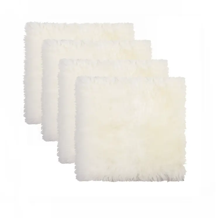 Set Of Four 17" X 17" Natural Wool Solid Color Chair Pads