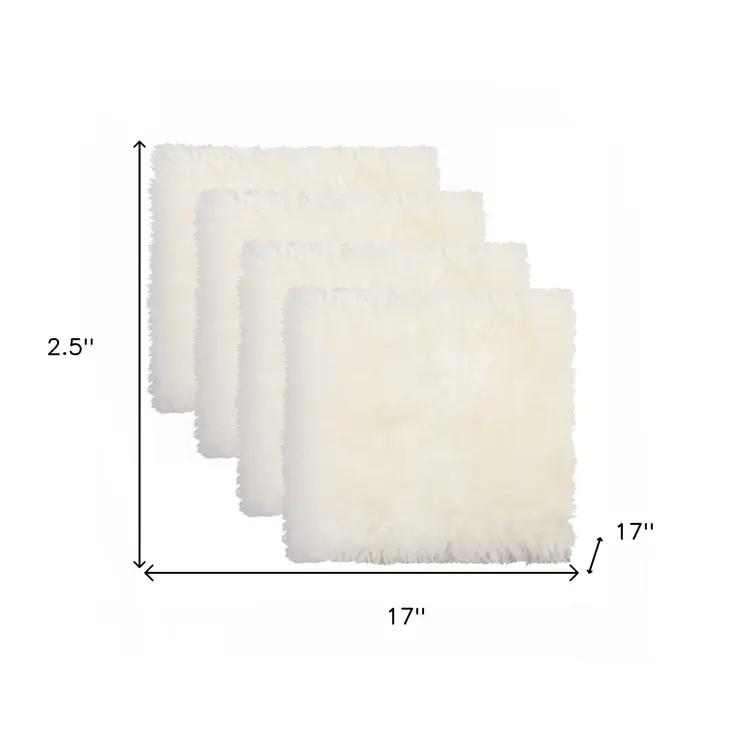 Set Of Four 17" X 17" Natural Wool Solid Color Chair Pads