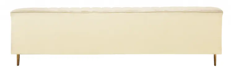 90" Ivory Velvet Sofa And Toss Pillows With Gold Legs