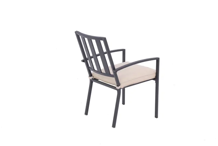Set of Two Dark Gray Aluminum Outdoor Stacking Dining Chairs with Beige Cushion