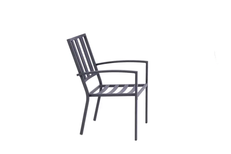 Set of Two Dark Gray Aluminum Outdoor Stacking Dining Chairs with Beige Cushion