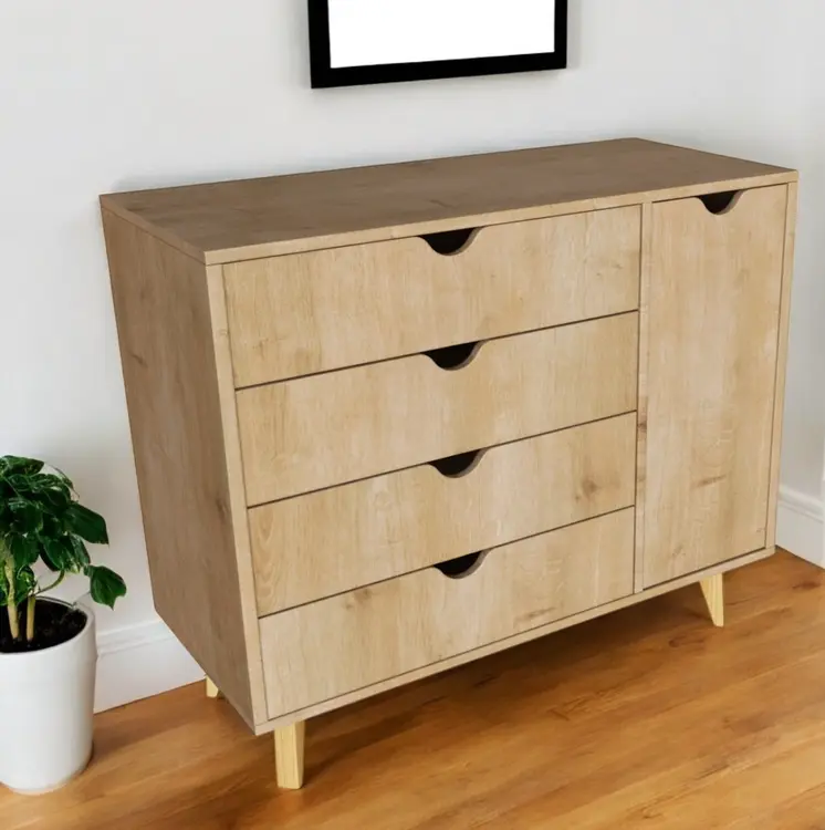 35" Natural Solid Wood Four Drawer Combo Dresser