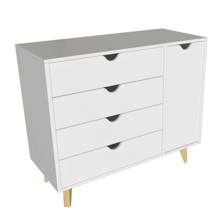 30" White Solid Wood Four Drawer Combo Dresser