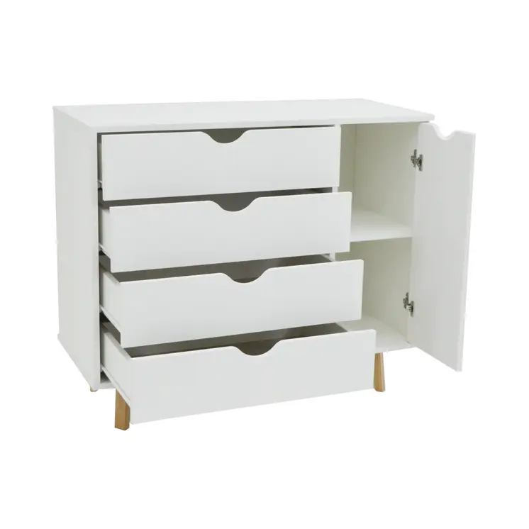30" White Solid Wood Four Drawer Combo Dresser