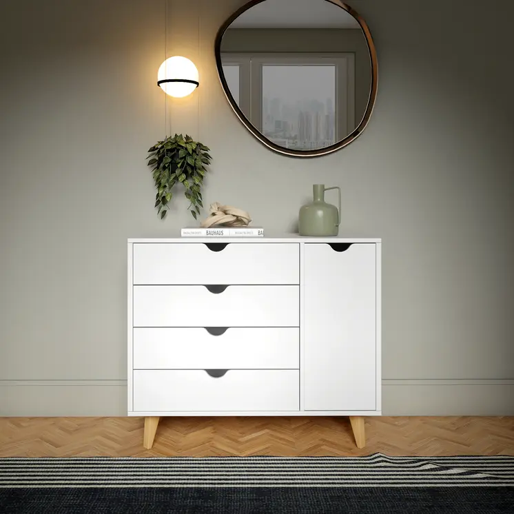 30" White Solid Wood Four Drawer Combo Dresser