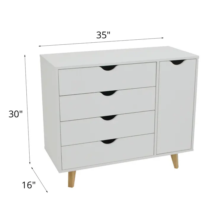 30" White Solid Wood Four Drawer Combo Dresser