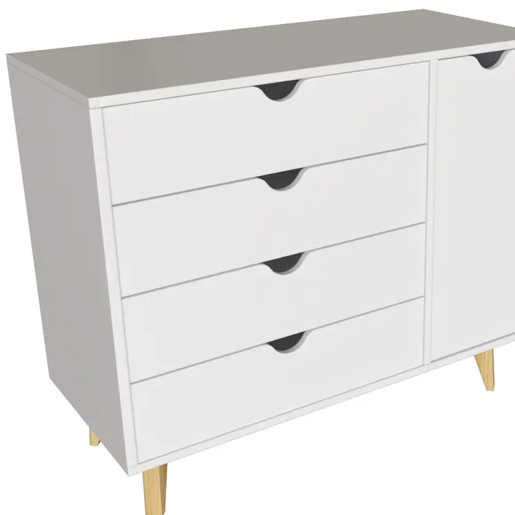30" White Solid Wood Four Drawer Combo Dresser