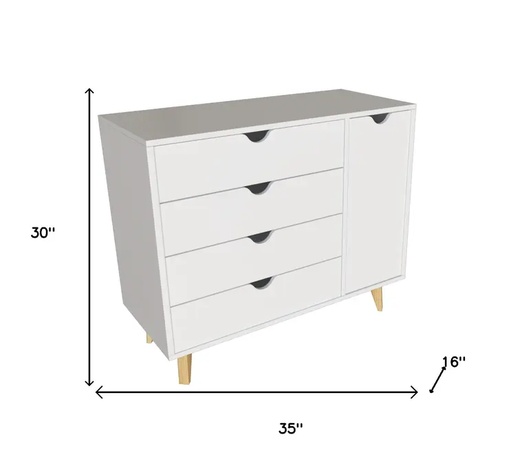 30" White Solid Wood Four Drawer Combo Dresser