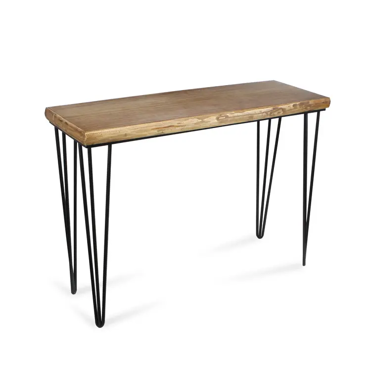 42" Brown and Black Wood and Metal Distressed Console Table