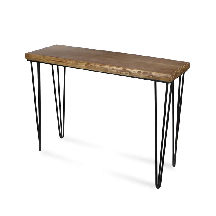 42" Brown and Black Wood and Metal Distressed Console Table