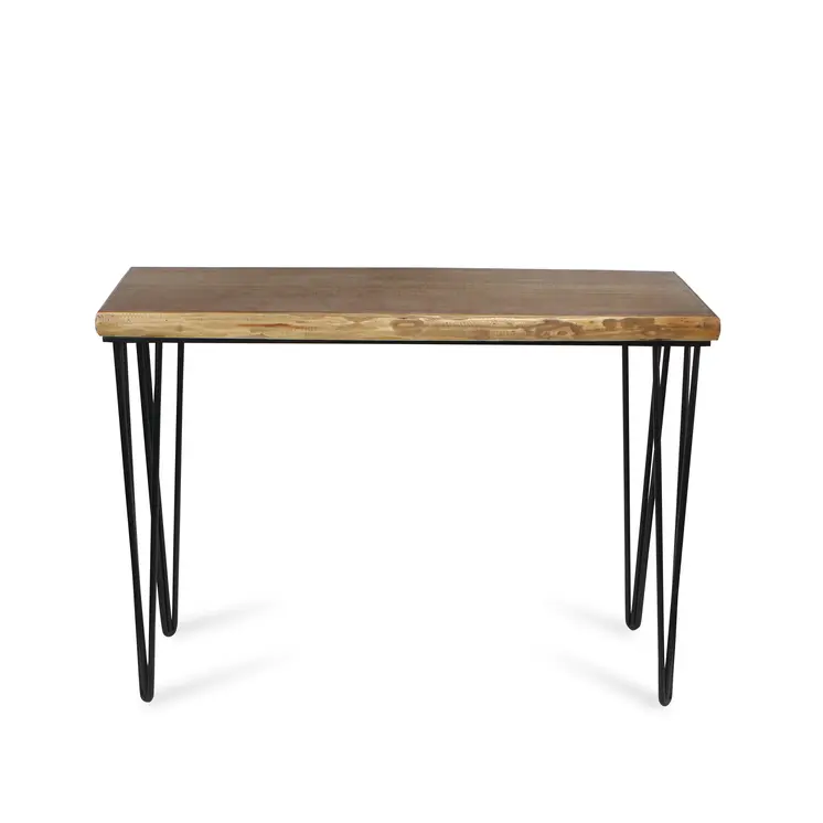 42" Brown and Black Wood and Metal Distressed Console Table
