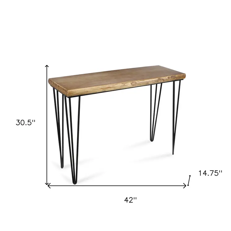 42" Brown and Black Wood and Metal Distressed Console Table