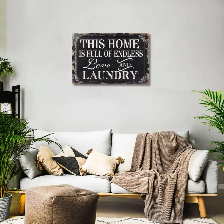 16" X 24" Black and White Endless Love And Laundry Wood Wall Decor