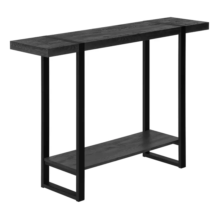 47" Black Wood and Metal Distressed Sled Console Table With Shelf
