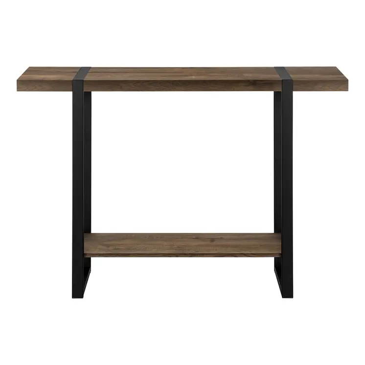 47" Brown and Black Wood and Metal Distressed Sled Console Table With Shelf