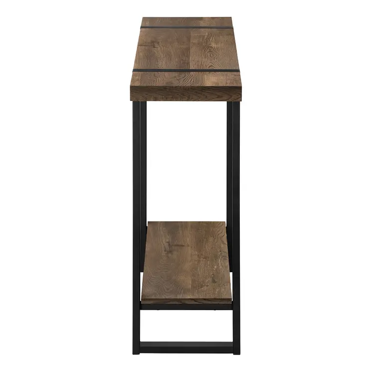 47" Brown and Black Wood and Metal Distressed Sled Console Table With Shelf