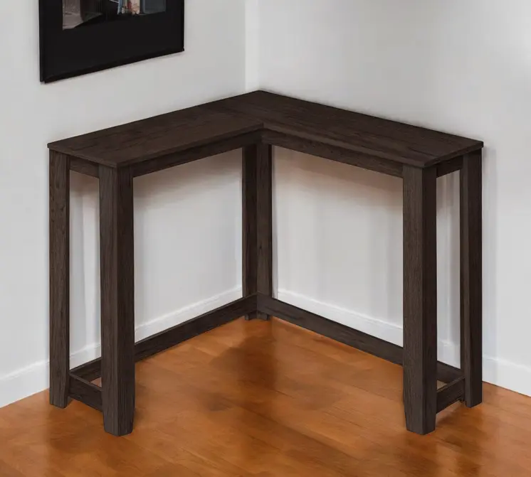 36" Espresso Solid Wood Distressed Corner Console Table
