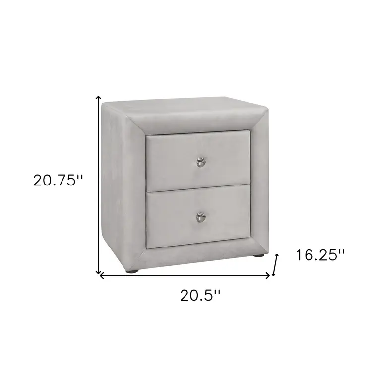 21" Light Gray Wood Two Drawer Nightstand