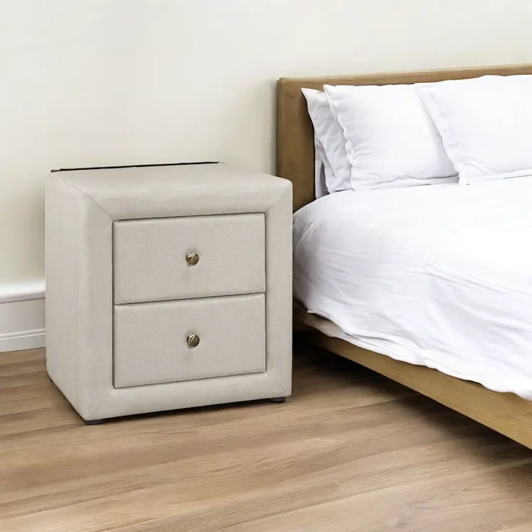 21" Beige Wood Two Drawer Nightstand
