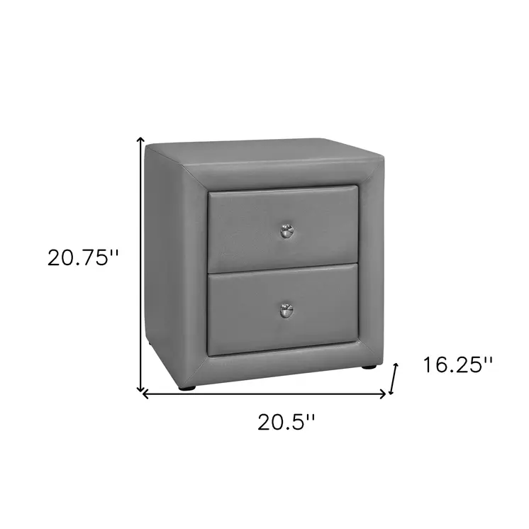 21" Gray Wood Two Drawer Nightstand