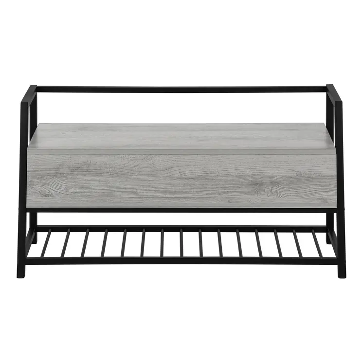 42" Gray And Black Bench With Flip top