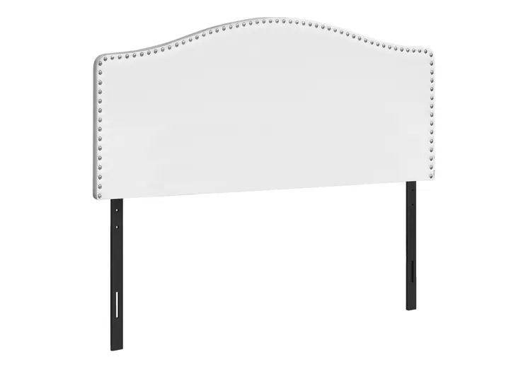 White Faux Leather Upholstered Arched Queen Headboard With Nail Head Trim