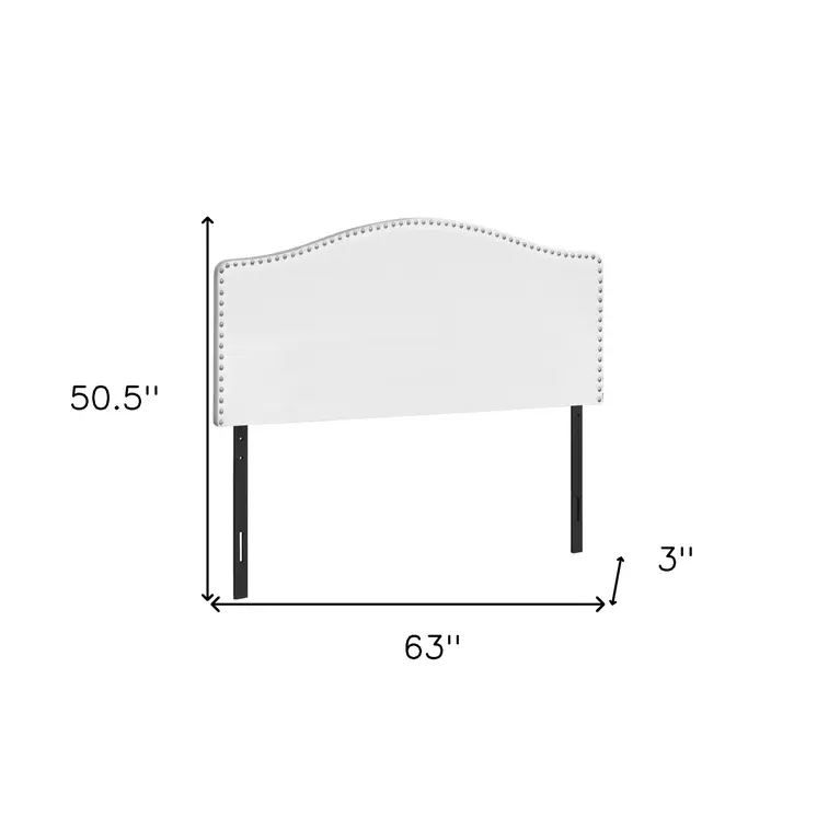 White Faux leather Upholstered Arched Queen Headboard With Nail Head Trim