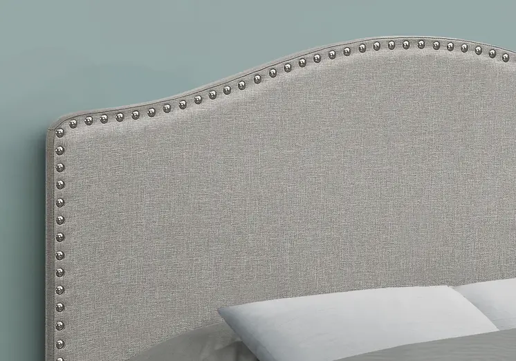 Gray Linen Blend Upholstered Arched Full Headboard With Nail Head Trim