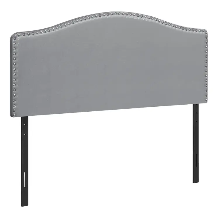 Gray Faux Leather Upholstered Arched Queen Headboard With Nail Head Trim