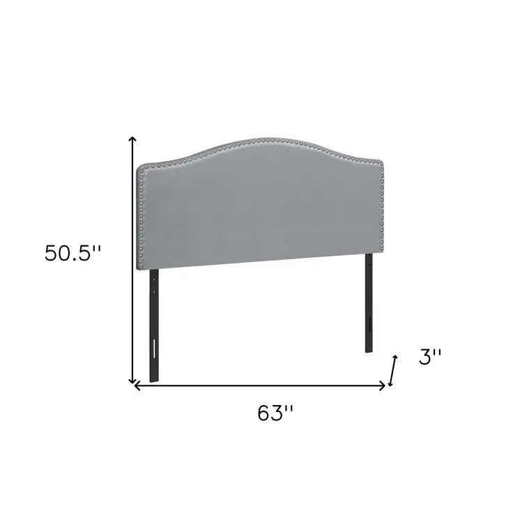 Gray Faux Leather Upholstered Arched Queen Headboard With Nail Head Trim